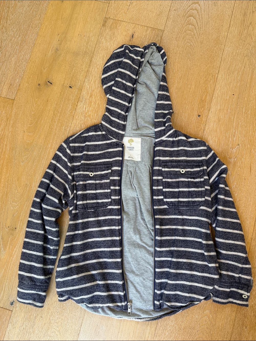 Tucker + Tate Navy and White Striped Hooded Shirt Jacket